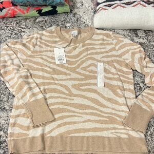 a new day Tan and Cream Zebra Print Sweater